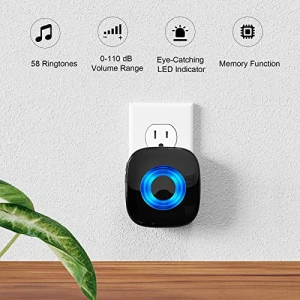 Беспроводная дверная звонок с режимом без звука - 58 мелодий и 5 уровней громкости, PHYSEN