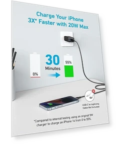 Зарядное устройство USB C, 2-Pack 20W Dual Port для iPhone 16 / 15 / 14 и других устройств — Кабели питания, Anker