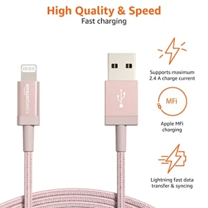 USB-C to Lightning Charger Cable, Nylon Braided Cord, Amazon Basics