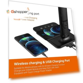 Беспроводная зарядка LED настольная лампа с USB-портом, часами, будильником, датой и температурой — Настольные лампы