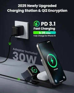 3-in-1 Беспроводная Зарядная Станция для iPhone, Qi2 Сертифицированная 15W Быстрая Зарядка Складная Магнитная Зарядная..., Dongguan Yuanhaoxun Technology Co., Ltd.