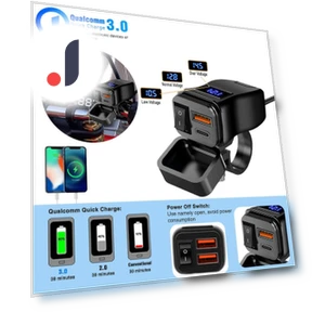 Умное зарядное устройство для мотоцикла Dual USB QC3.0 со светодиодным дисплеем напряжения — Зарядные устройства, NyPhoenix Auto