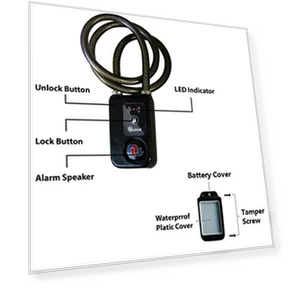 Умный велосипедный тросовый замок с Bluetooth управлением, 110 дБ сигнализацией, антивандальный, брызгозащищенный — Тросики, NUNET