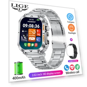 Умные часы со светодиодной подсветкой, 2,02-дюймовый квадратный HD-экран, мониторинг здоровья, спорт на открытом... — Умные часы, LIGE