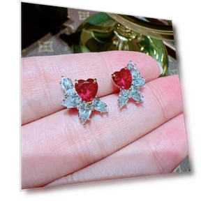 Расширенная сенсорная сеть красный живой симуляционный красный турмалин в форме сердца открытое кольцо ожерелье серьги... — Ювелирные наборы, BELLA BOX