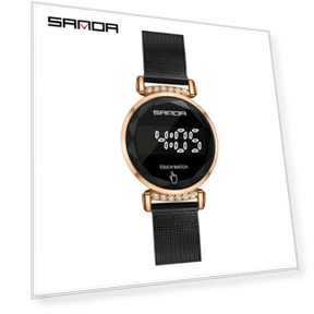 Светодиодные сенсорные женские часы с сетчатым ремешком на двойной застежке — Пена, FashionFlair