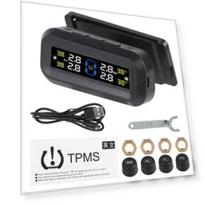 Монитор давления в шинах с цифровым ЖК-дисплеем, 4 датчика, питание от солнечной панели и USB — Датчики давления в шинах, AINYSZIN
