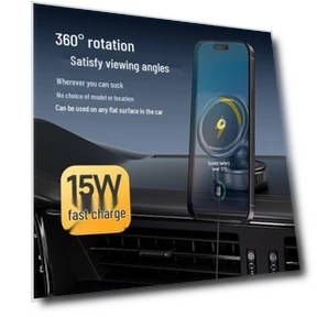 Магнитное беспроводное автомобильное зарядное устройство с быстрой зарядкой 15 Вт, вакуумной присоской и вращением на... — Зарядные устройства, Pickerr