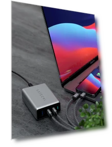 Сетевое зарядное устройство Compact Charger 2хUSB-C 100Вт + USB-A 12 Вт, GaN Power, серый — Зарядные устройства, Satechi