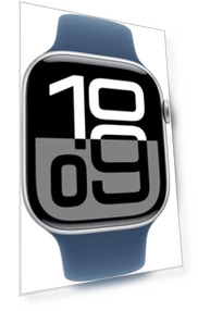 Смарт-часы, 46 мм, корпус из алюминия серебристого цвета, спортивный ремешок цвета «синий деним» S/M — Умные часы, Apple