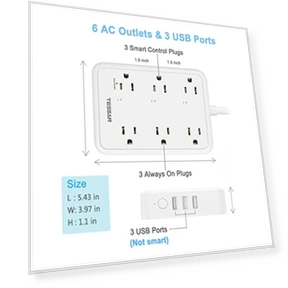 Умный сетевой фильтр с 3 умными розетками и 3 USB-портами — Сетевые фильтры и удлинители, TESSAN