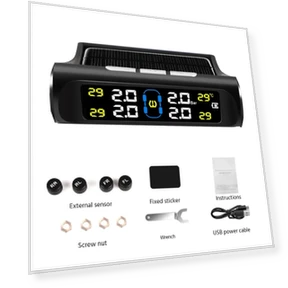 Система контроля давления в шинах автомобиля TPMS на солнечной энергии с 4 внешними датчиками — Датчики давления в шинах, Motorgo