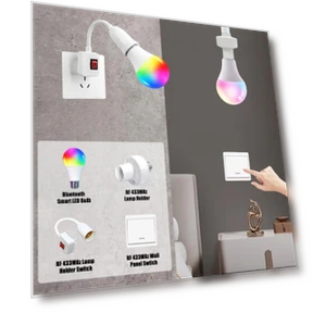 Умная светодиодная лампа E27 RGB с радиочастотным пультом 433 МГц и Bluetooth-управлением, беспроводная настенная... — Светодиодные, saimili