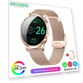 Женские умные часы с 3D изогнутым HD экраном, мониторингом пульса и Bluetooth-вызовами — Умные часы, SACOSDING