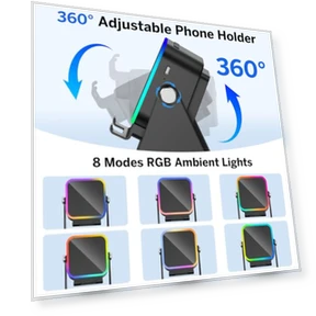 Беспроводная индукционная колонка 5-в-1 с подставкой для телефона, стереозвуком, перезаряжаемой батареей, RGB-подсветкой... — Портативные колонки и док-станции, MILOUZ