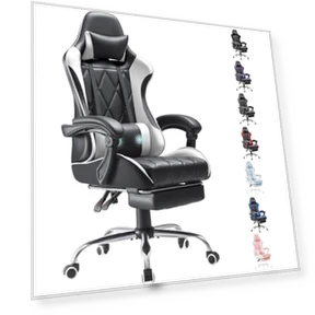 Игровое кресло с подставкой для ног и массажной поясничной поддержкой, эргономичное высокое кресло для видеоигр с... — Геймерские кресла, Homall