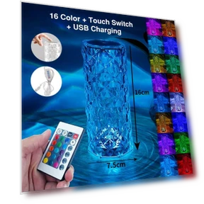 Настольная лампа с кристаллами и бриллиантами, цветной светильник RGB с сенсорным управлением — Оригинальные светильники, YWZT