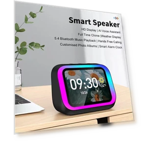 Умный динамик с ИИ, Bluetooth 5.4, голосовой помощник, HD сенсорный дисплей, электронный альбом, будильник, Hi-fi стерео... — Портативные колонки с Bluetooth, MDH