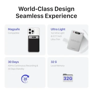 Голосовой диктофон с ИИ для звонков, встреч и лекций, Hybran