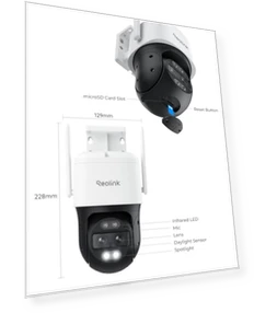 Наружная камера безопасности с проводным Wi-Fi, 4K, двойной объектив, 360° PTZ, автослежение, детекция... — Купольные камеры, Reolink
