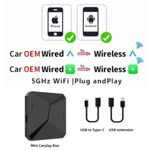 Беспроводной адаптер Carplay 2 в 1 для Carplay и Android Auto, Mini Box, проводной для беспроводного Carplay, USB/Type C... — Автомагнитолы, Happy Home Mall