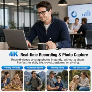 AI-умные очки с камерой, 4K-видео и фото, реальный перевод, аудио с открытым ухом, распознавание объектов — Умные очки, Plunthorn