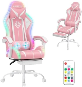 Игровое кресло с LED-подсветкой, массажем и подставкой для ног — Умные кресла, HOFFREE