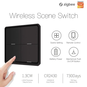 Беспроводной ZigBee 4-клавишный контроллер с 12 сценариями на батарейках — Умные нажиматели кнопок, MOES