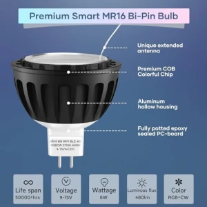 Лампа MR16 умная RGB+CW, GU5.3, 6 Вт, 12 В, комплект 6 шт. — Умные лампы, Gardencoin