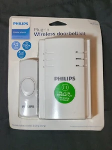 Беспроводная дверная звонок-кнопка Philips, 2 мелодии, 4 уровня громкости, белый, Philips
