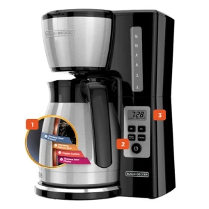 Программируемая кофеварка с термокарой и технологией VORTEX, 12 чашек, BLACK+DECKER