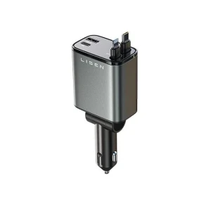 Автомобильное зарядное устройство с выдвижным кабелем 69W USB C, LISEN