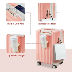 Ручная кладь с передним карманом и USB-портом, жесткий корпус 20 дюймов, чемодан на колесиках с замком TSA — Умные чемоданы, imiomo