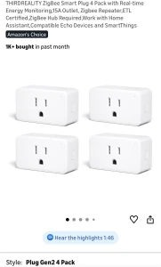 Умная розетка ZigBee 4 шт с мониторингом энергии — Умные розетки, THIRDREALITY