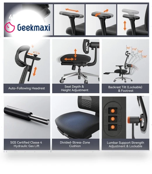 Ergonomic Chair with Footrest, Auto-Following Backrest Headrest, Adaptive Lower Back Support - Black — Desk Chairs, NEWTRAL