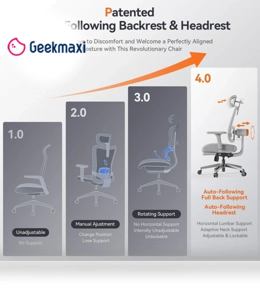 Ergonomic Chair with Footrest, Auto-Following Backrest Headrest, Adaptive Lower Back Support - Gray — Desk Chairs, NEWTRAL