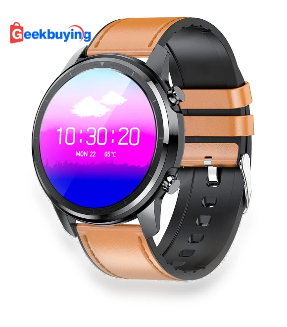 Smartwatch Full Touch HD Amoled Screen Bluetooth 5.0 Sports Fitness Watch Leather — Wearable Accessories, LEMFO