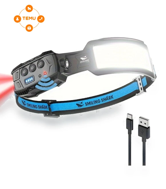 Rechargeable Headlamp with Motion Sensor, 7 White Lights, USB Charging — Selfie Lights
