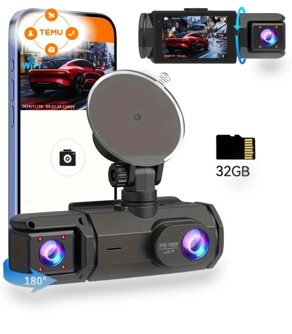 1080p HD WiFi Dash Cam with Front and Rear Lenses — Rearview Cameras for Cars