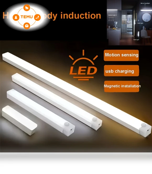 Wireless Charging Motion Sensor LED Night Light for Cabinet, Hallway, Kitchen — Night Lights