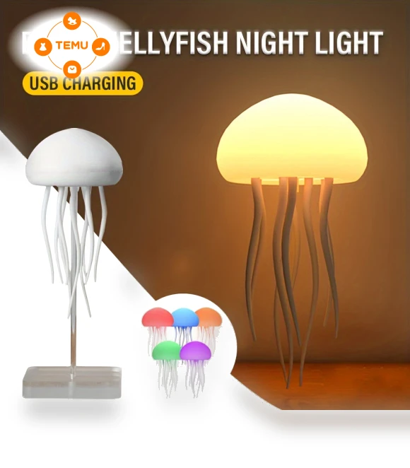 Rechargeable Smart LED Jellyfish Night Light - RGB Gradient, Sound Activated, USB Powered — Night Lights