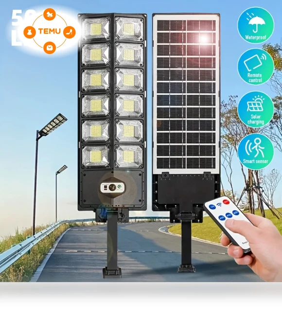 6500K 990000000lm 504 LED Solar Street Light with Motion Sensor and Remote Control — Street Lighting