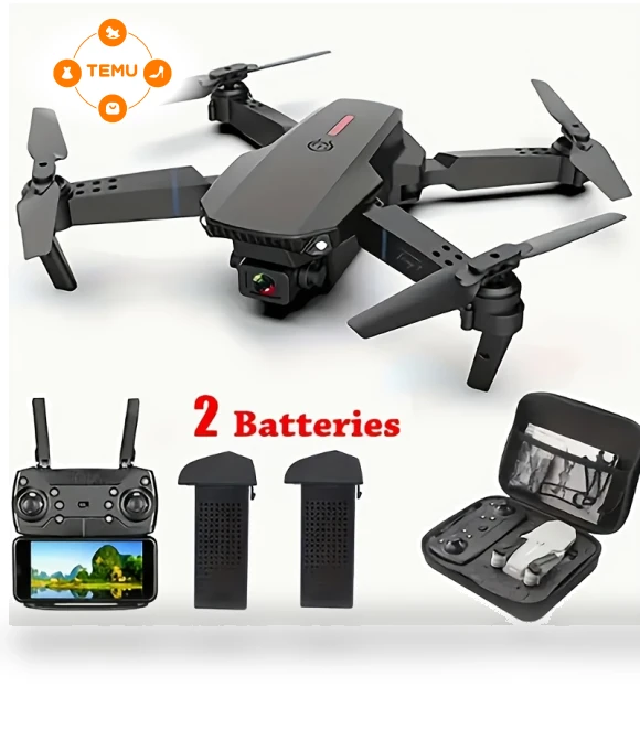Foldable RC Drone with Camera, App Control, 2 Batteries — ECUs, E88