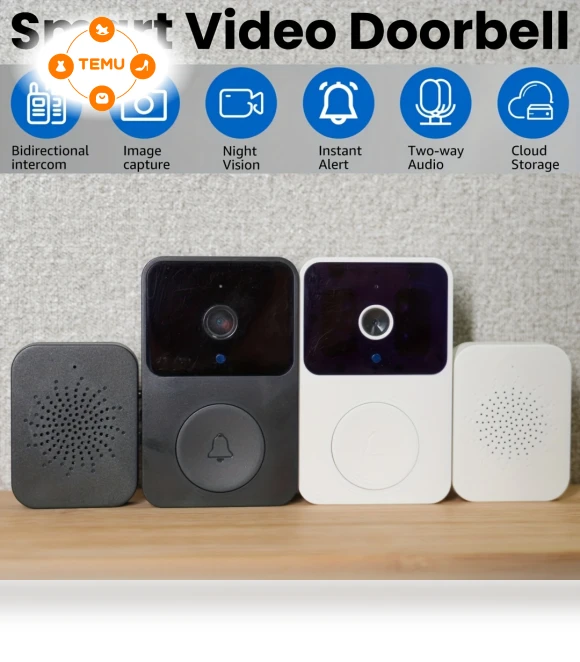 Sleek White Smart Doorbell Camera with HD Video & Night Vision — Security Cameras