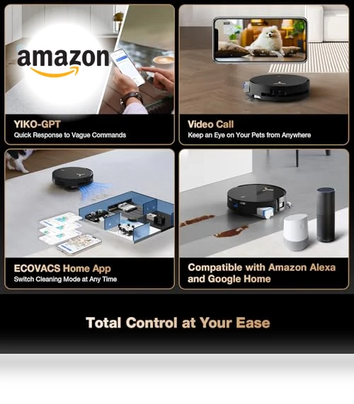 Robot Vacuum and Mop with Self-Washing, 18000Pa Suction, Auto Cleaning Solution Adding, Hot Air-Drying, Self-Emptying — Smart Cleaning Robots, ECOVACS