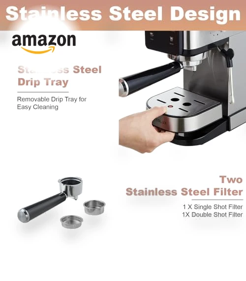 20Bar Espresso Machine with Dual Boiler & Milk Frother — Coffee & Espresso Combos, Tesslux