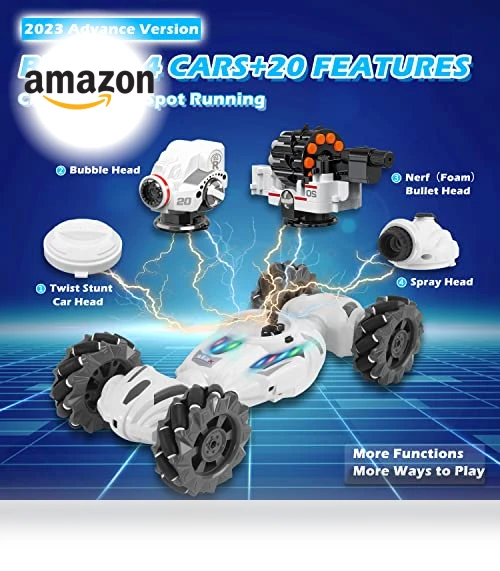 4 Head RC Tank Car with Nerf Bullets, Bubble, Spray, LED Light, Music — Toy Vehicles, VWAHNANA