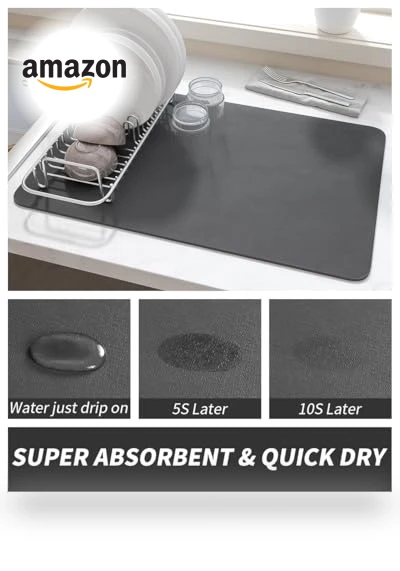 Coffee Mat Hide Stain Rubber Backed Absorbent Dish Drying Mat — Doormats, AMOAMI