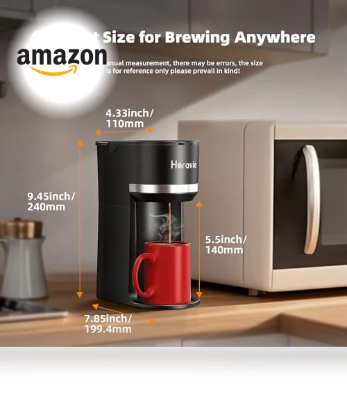 Mini Single Serve Coffee Maker for K Cup and Ground Coffee — Electric Blade Coffee Grinders, Horavie
