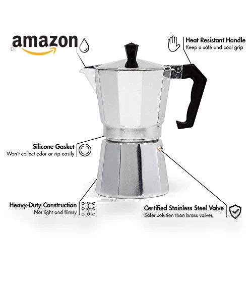 Stovetop Espresso and Coffee Maker, Moka Pot for Italian and Cuban Café Brewing, 6 Espresso Cups — Stovetop Moka Pots, Primula